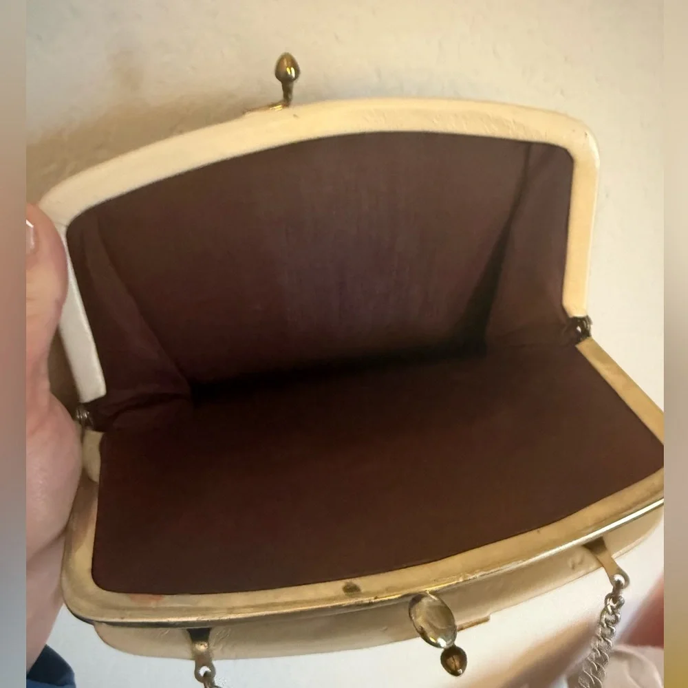 Vintage Cream Leather Convertible Clutch Evening Bag - Picture 4 of 8